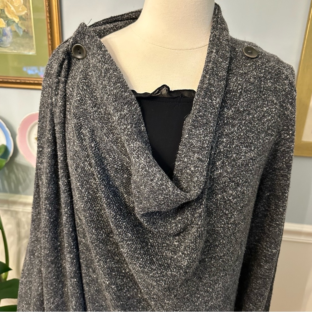FLAX Gray Waterfall Cardigan Sweater Wrap Size Small Boho Cozy Warm Soft - Picture 4 of 10
